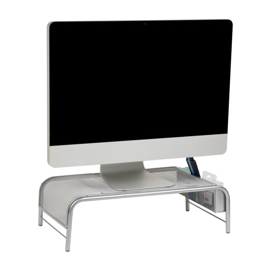 Mind Reader Monitor Stand, Ventilated Laptop Riser, Desktop Organizer, Side Storage, Metal Mesh