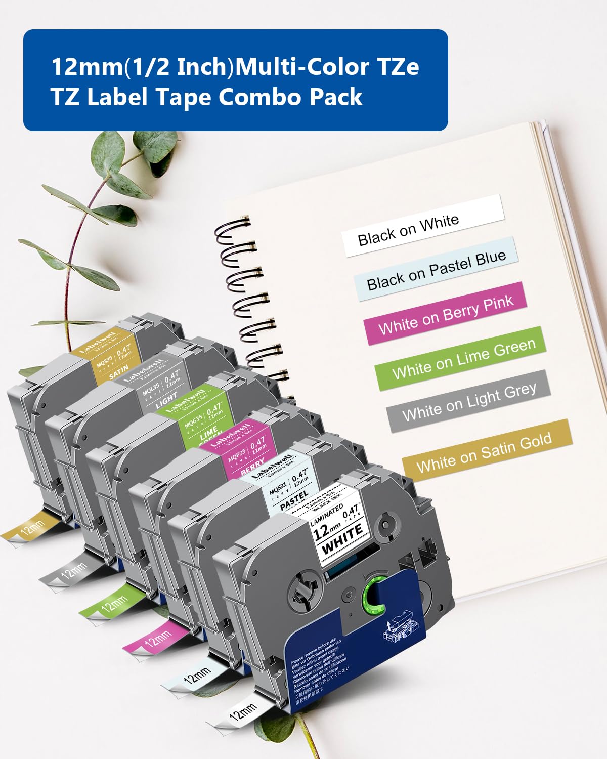 Labelwell 6-Pack P Touch Label Maker Tape 12mm 0.47 Laminated Multi Color