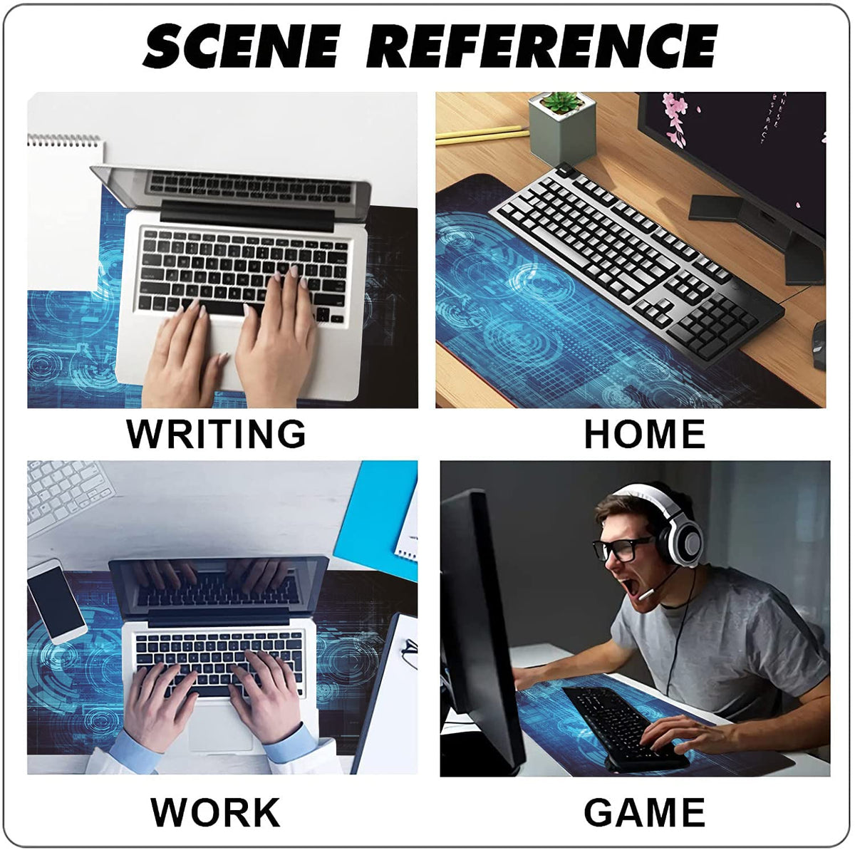 Extended Large Gaming Mouse Pad Abstract Blue Futuristic Tech XXL Size Keyboard Mouse Mat Desk Pad