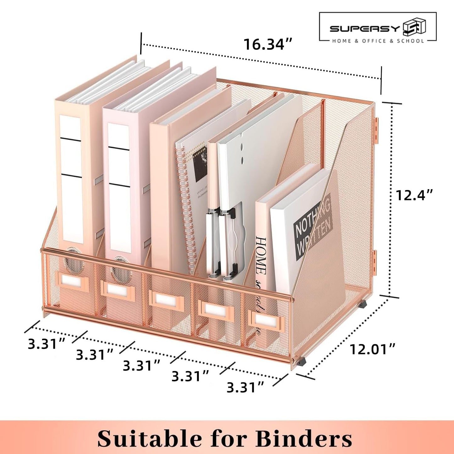 SUPEASY Desk Organizers Metal Desk Magazine File Holder with 5 Vertical Compartments Rack File