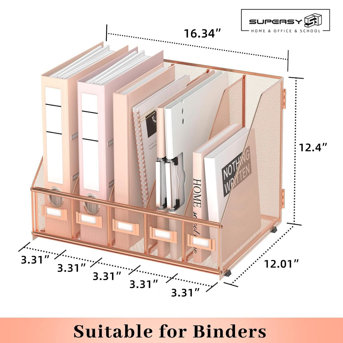 SUPEASY Desk Organizers Metal Desk Magazine File Holder with 5 Vertical Compartments Rack File