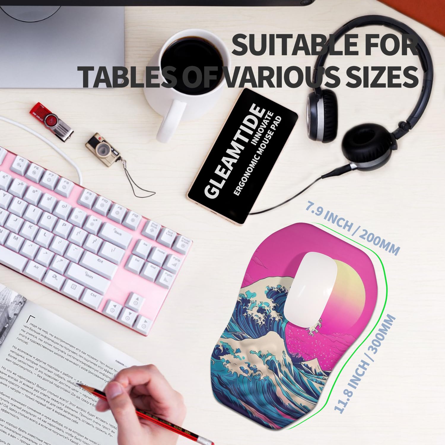 Gleamtide Ergonomic Raised Mouse Pad Wrist Support with Bilateral Slope Memory Foam Mousepad for