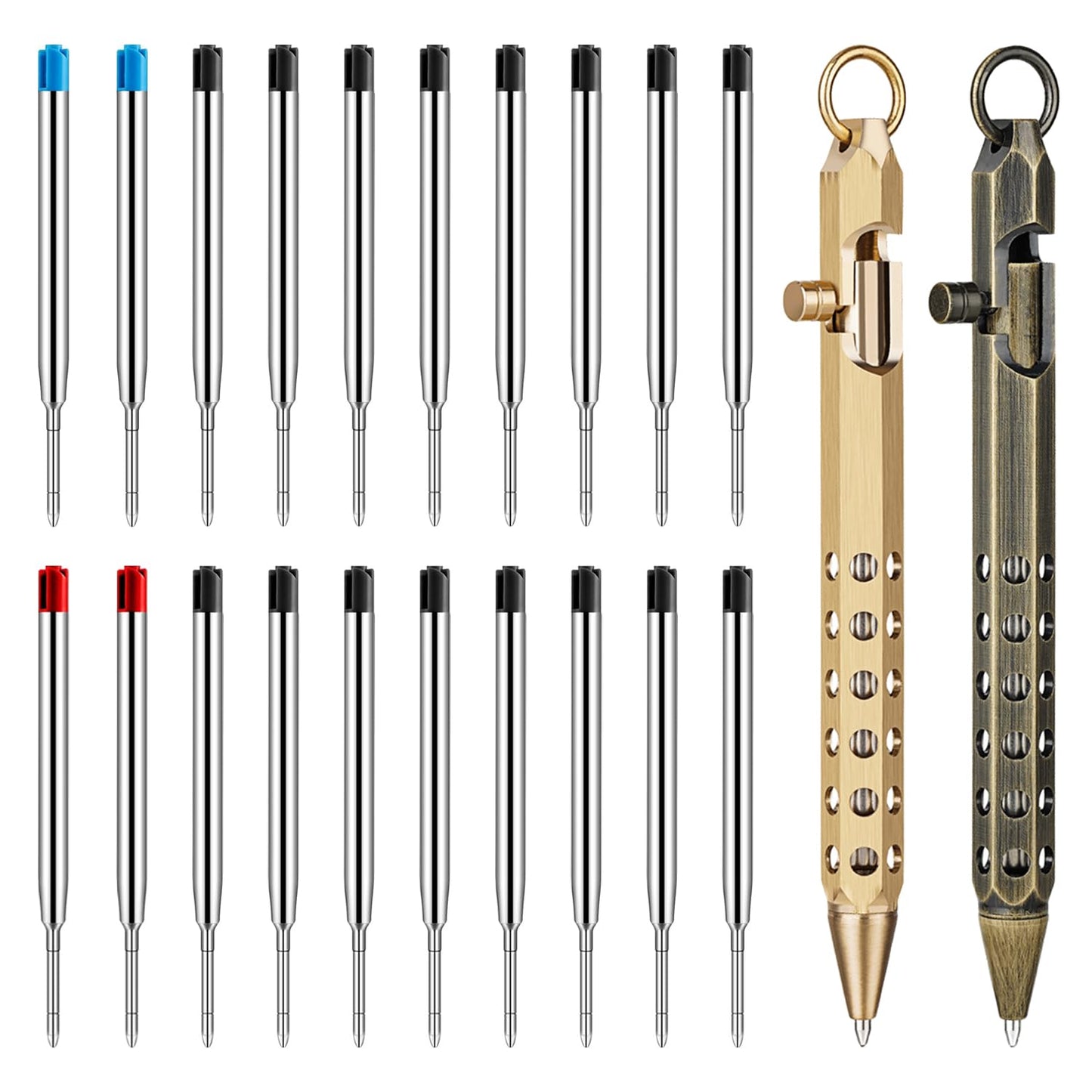 Origin-Joy 2 Pack Bolt Action Pen Set, Six Edge Solid Brass EDC Pocket Tactical Pen With 20