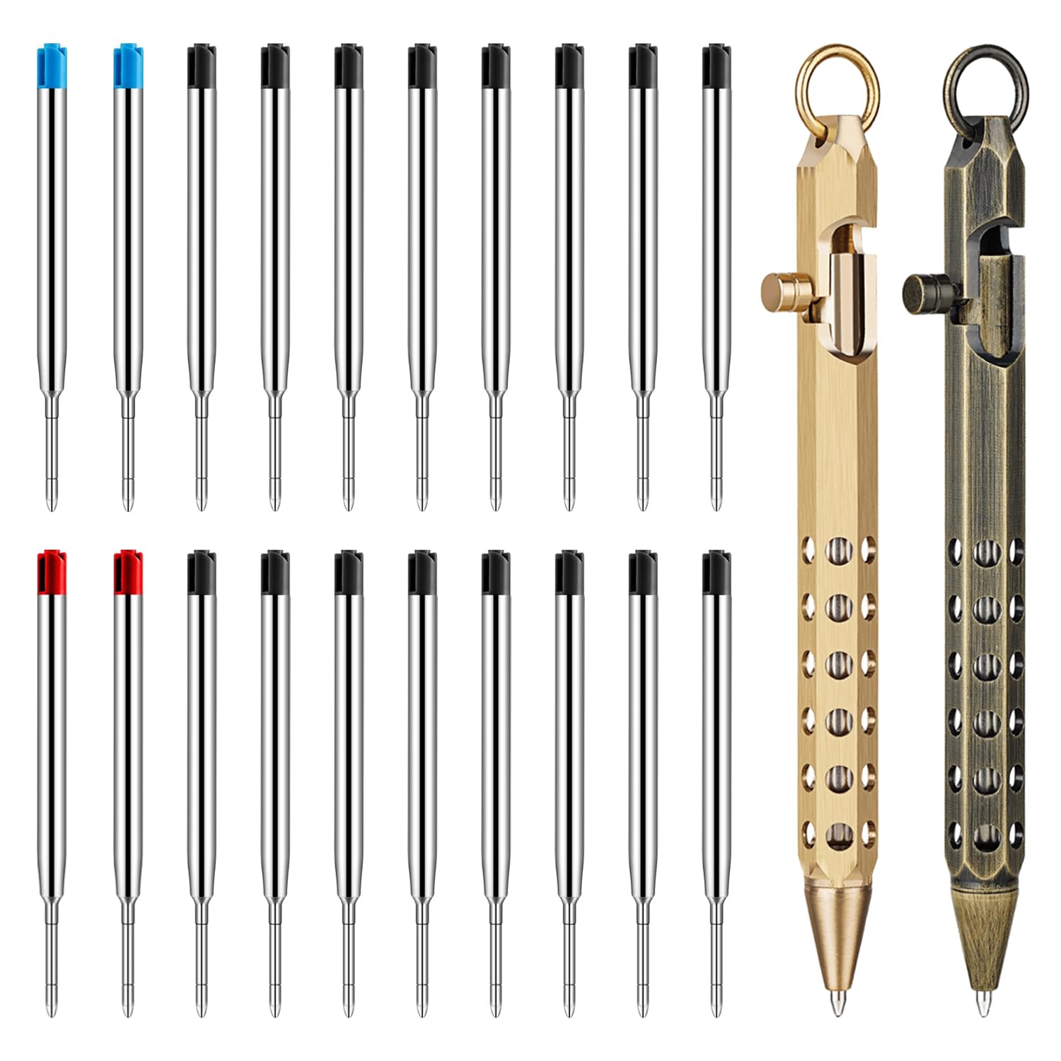 Origin-Joy 2 Pack Bolt Action Pen Set, Six Edge Solid Brass EDC Pocket Tactical Pen With 20