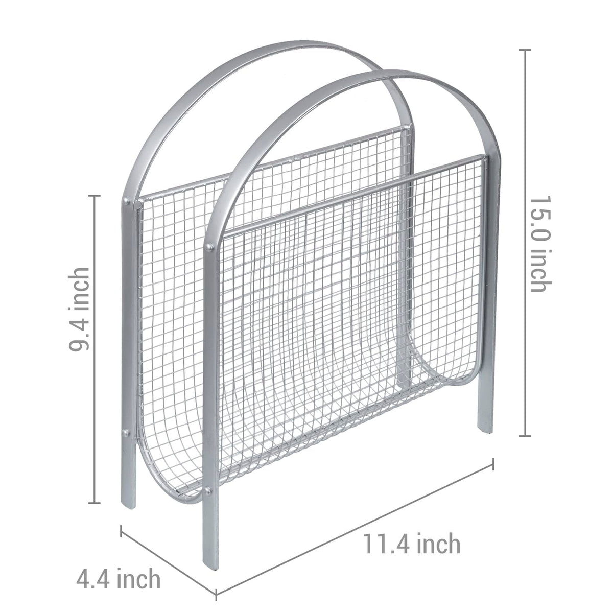 MyGift Mid-Century Silver Metal Mesh Magazine Rack, Freestanding Holder