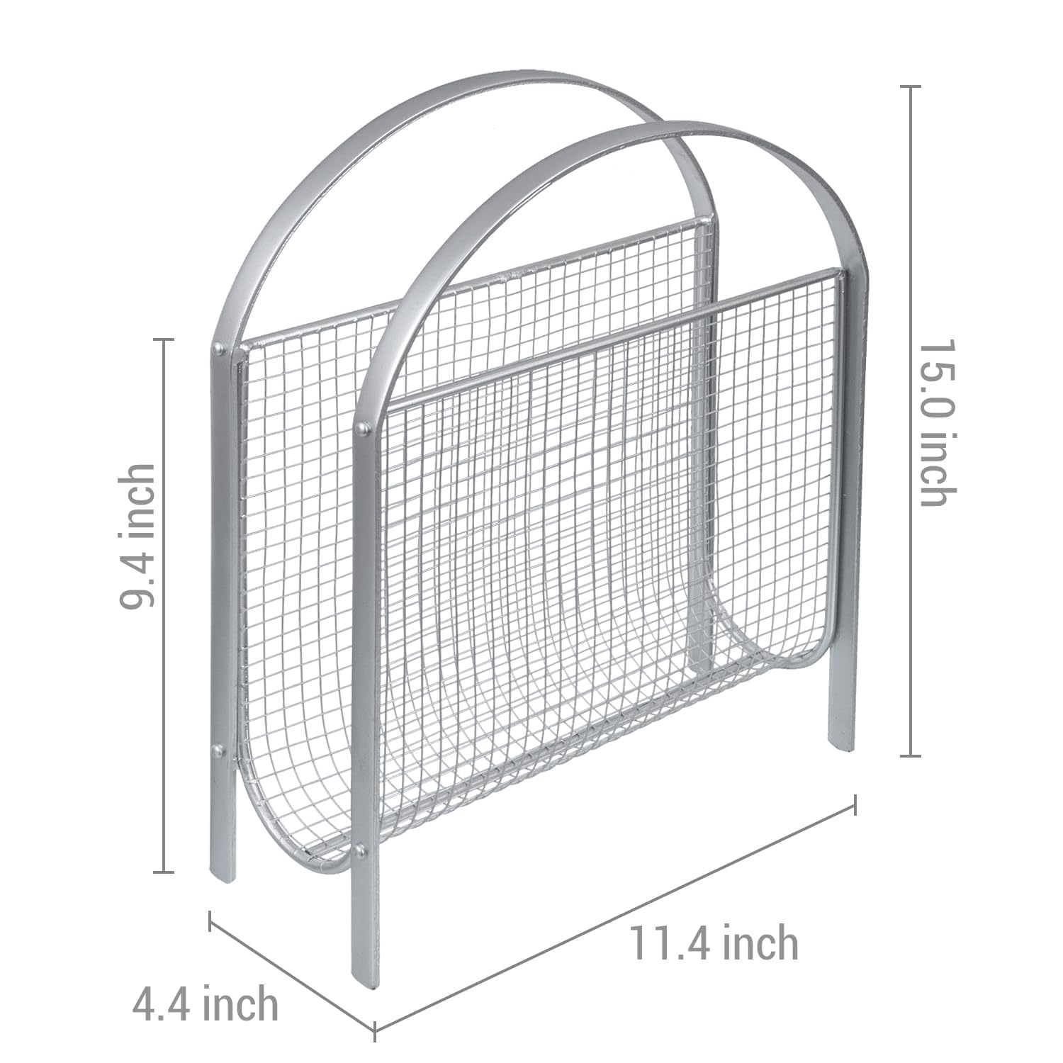 MyGift Mid-Century Silver Metal Mesh Magazine Rack, Freestanding Holder