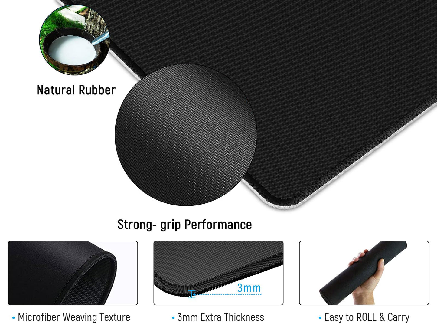 JIALONG White Topographic Large Gaming Mouse Pad, XXL Mousepad, Big Mouse Mat Desk Pad for Keyboard