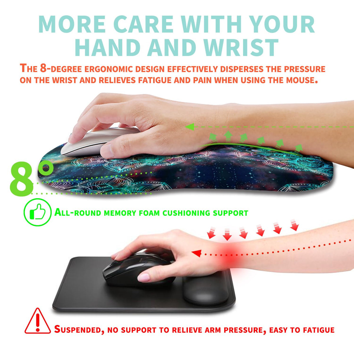 Kuosgm Ergonomic Mouse Pad Wrist Support with Memory Foam Massage Bulge, Carpal Tunnel Pain Relief