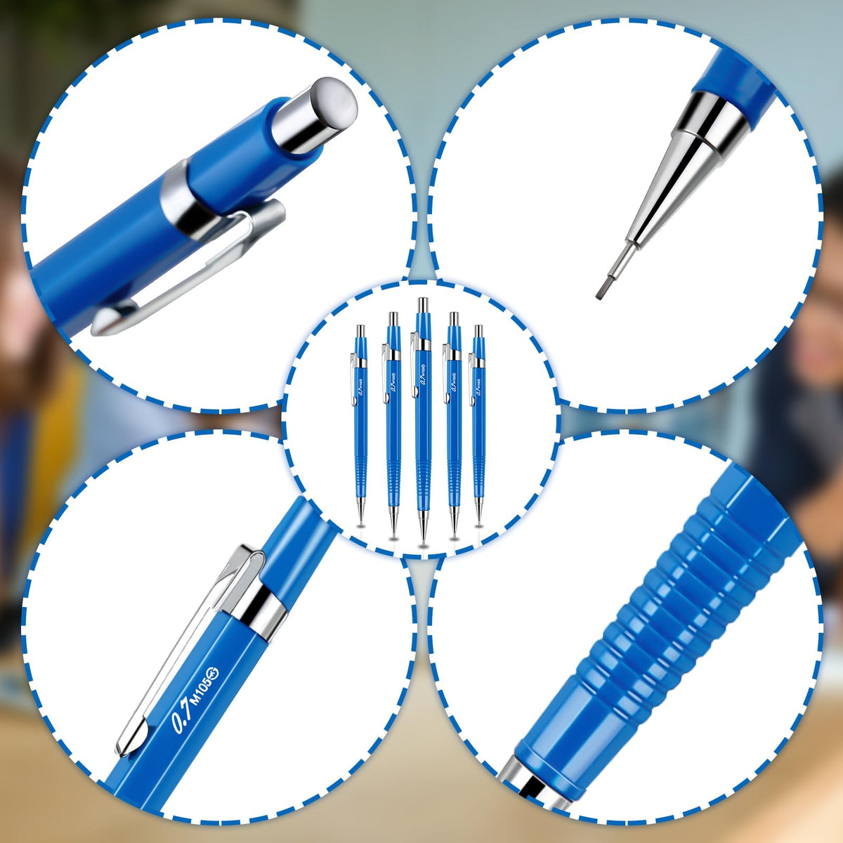 Gueevin 24 Set Blue Mechanical Pencil 0.7mm with Drafting Pencil Refill