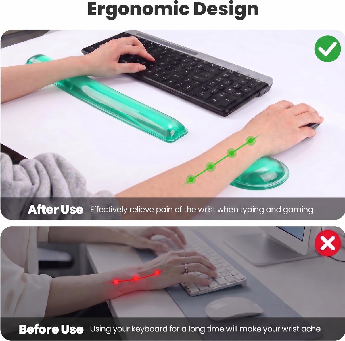 Gel Keyboard & Mouse Wrist Rest Set - Keyboard Wrist Rest Pad & Mouse Support for Office Gaming Pad