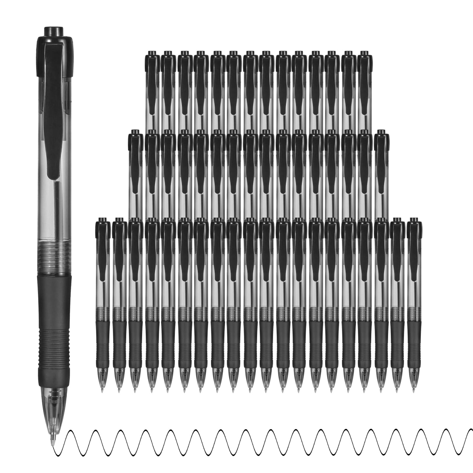 deegtran Pens Bulk, 50 Pack No Bleed Black Ink Click Pens with Soft Grip, Wholesale Retractable