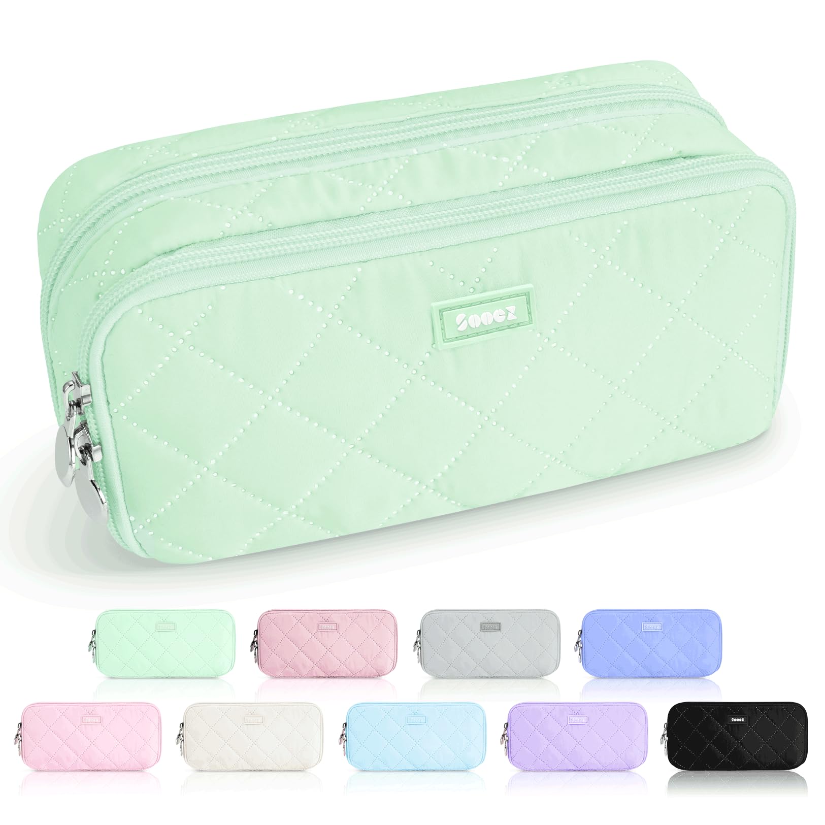 Sooez Large Pencil Case Pouch, Extra Big Pencil Bag with 8 Compartments, Pen Bag Wide Opening, Soft