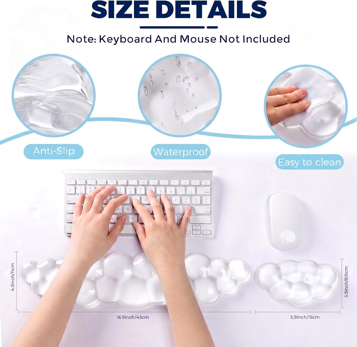 ABRONDA Gel Cloud Keyboard & Mouse Wrist Rest Set - Cloud Keyboard Wrist Rest Pad & Mouse Support