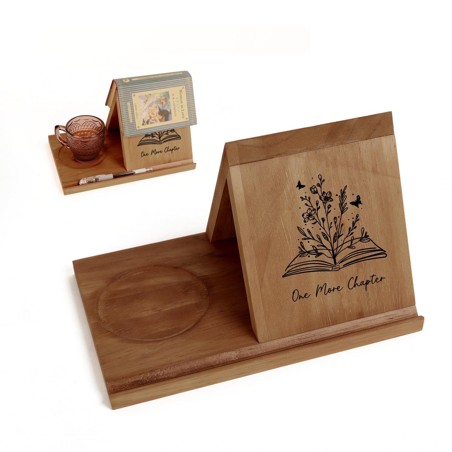 LITIVY Wooden Triangle Bookmark, Small Bookshelf with Drink Holder, Wood Book Reading Rest with