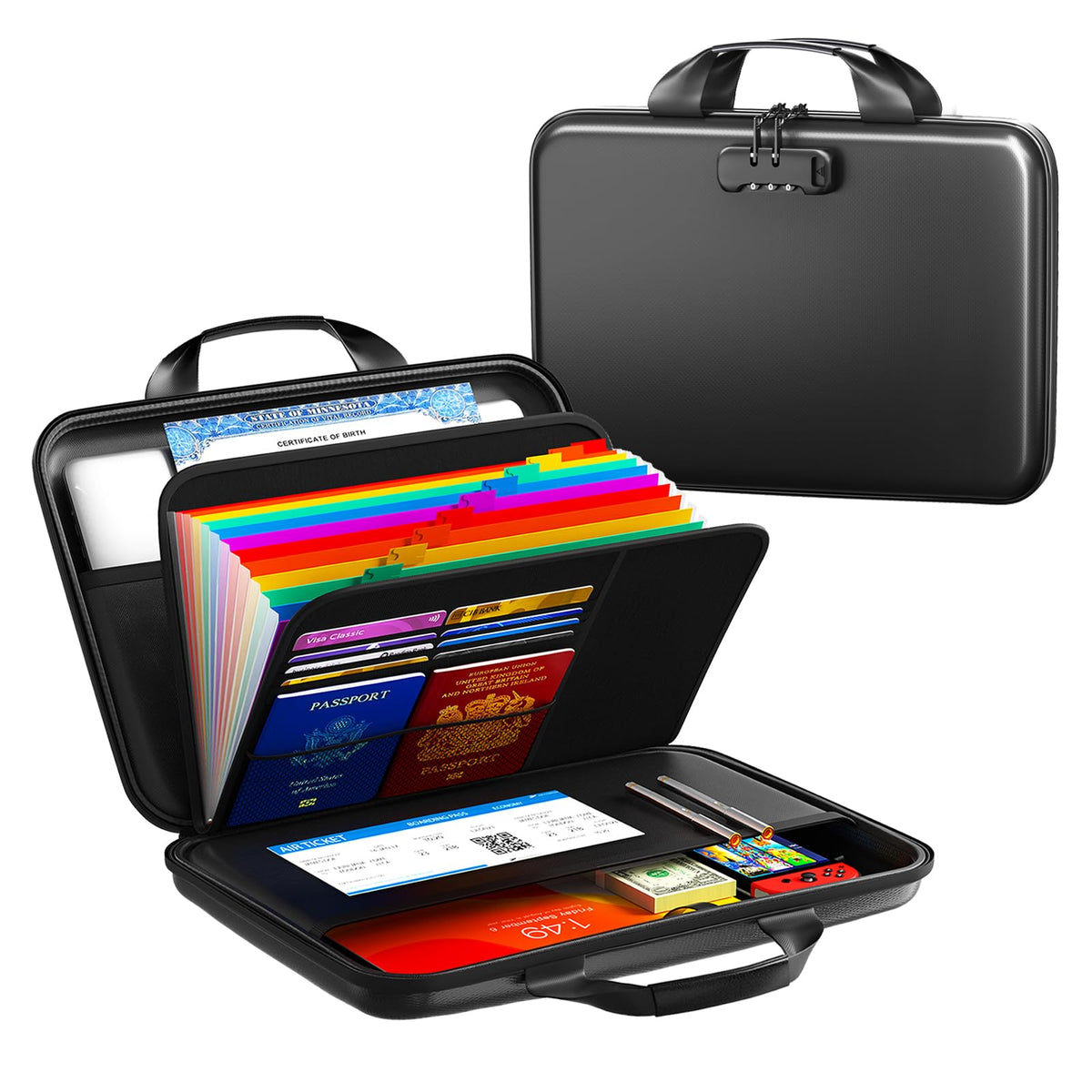 IPYIPY Fireproof Document Organizer with Lock, Semi-Rigid EVA Shell File Box with 13-Pocket