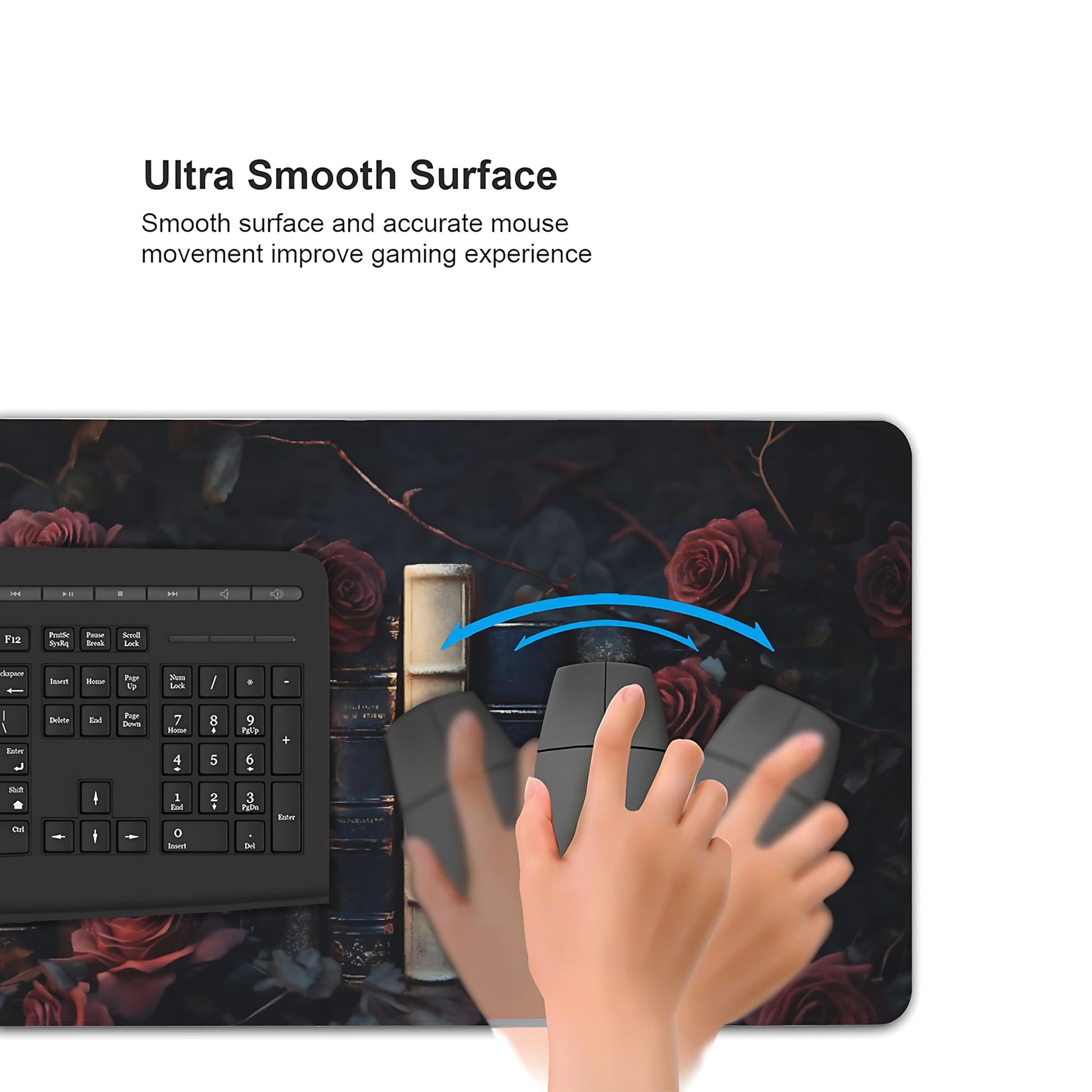 Aesthetic Book Gaming Mouse Pad, Black Red Dark Romanticism Desk Mat with Anti-Slip Base & Stitched