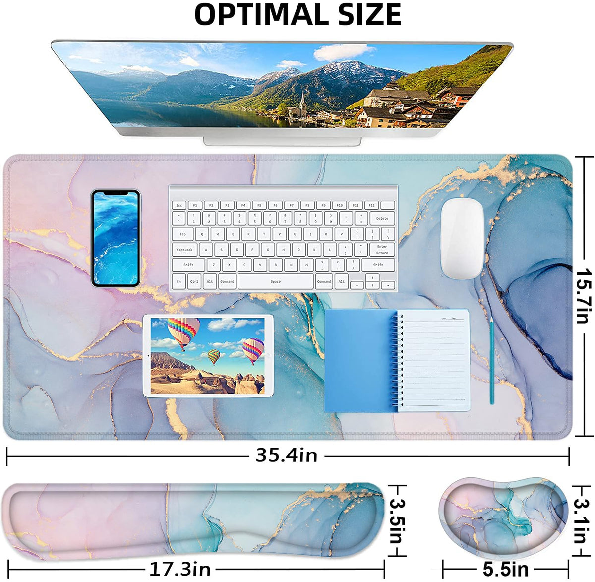 Large Mouse Pad with Wrist Rest, 4-in-1 Wrist Rest for Keyboard and Mouse