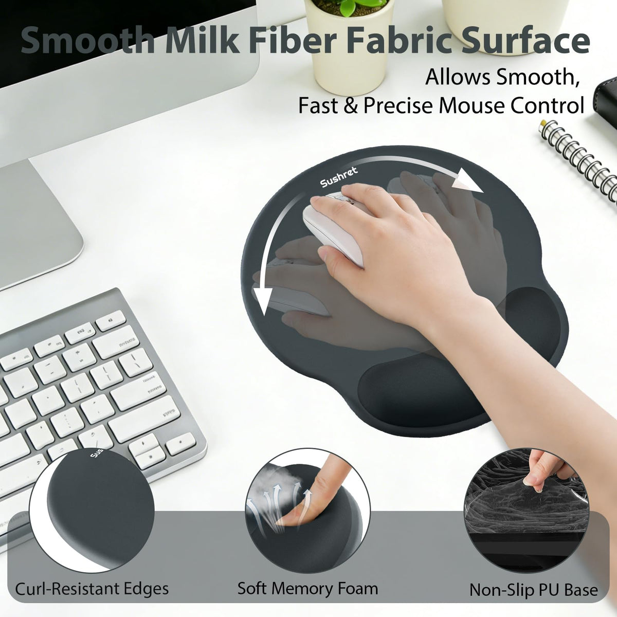 Sushret Mouse Pad and Keyboard Wrist Rest, 3-in-1 Gel Memory Foam Ergonomic Mouse Pad with Wrist