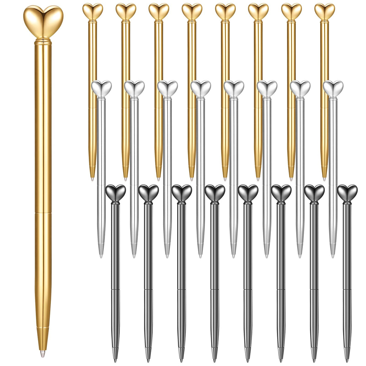 Thenshop Gray 24 Pcs Heart Shaped Pens Retractable Metal Cute Pens 1.0 mm Black Ink Ballpoint