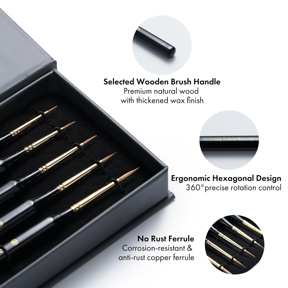 Artify Detail Paint Brushes, 100% Kolinsky Sable Micro Paint Brushes - Master Series, Ultra Fine