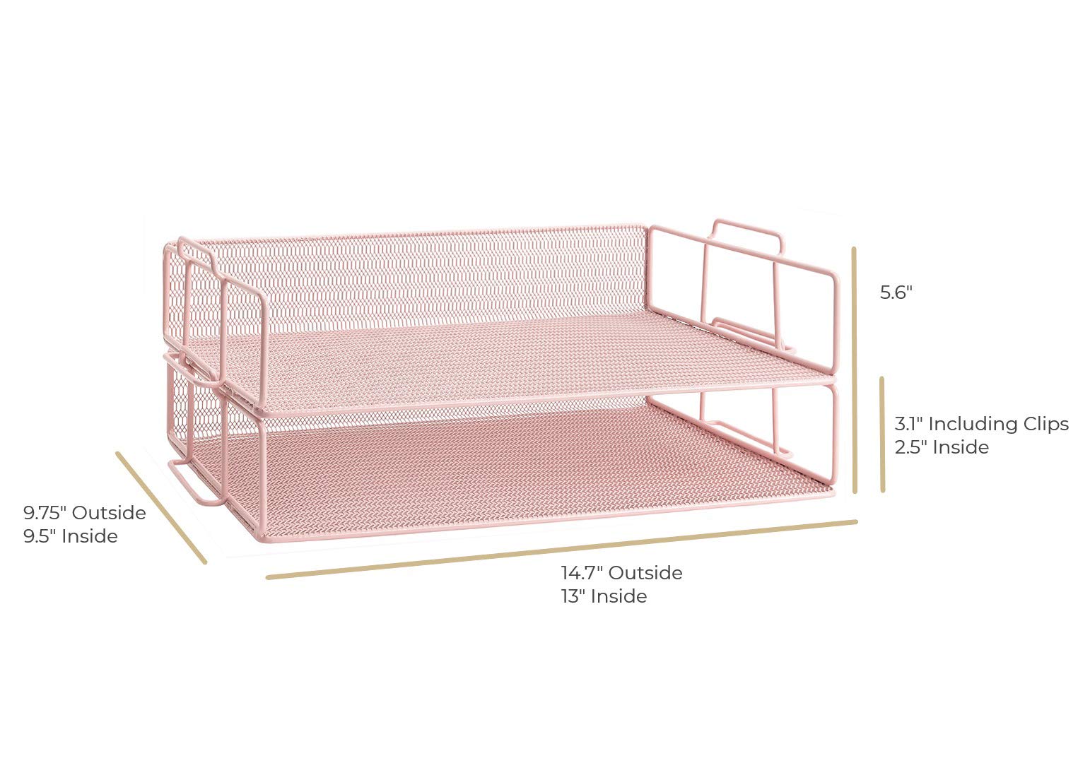 BLU MONACO | Paper Tray Stackable Pink Mesh Set of 2 | Stackable File Trays for Desk Organization |