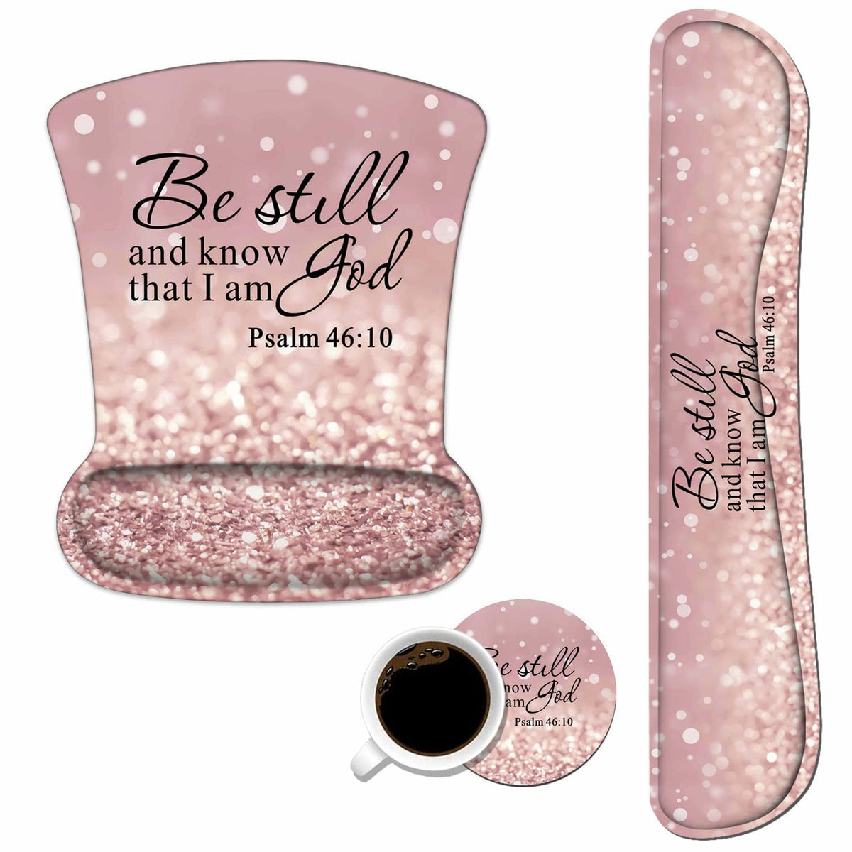 Keyboard Wrist Rest and Mouse Wrist Rest Pad Set with Coasters, Ergonomic Support, Non-Slip PU