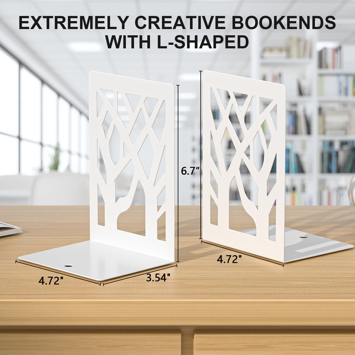 ALOTCHE White Bookends 8 Pack, Tree Design Modern Metal Bookends for Shelves, Unique Tree Book Ends