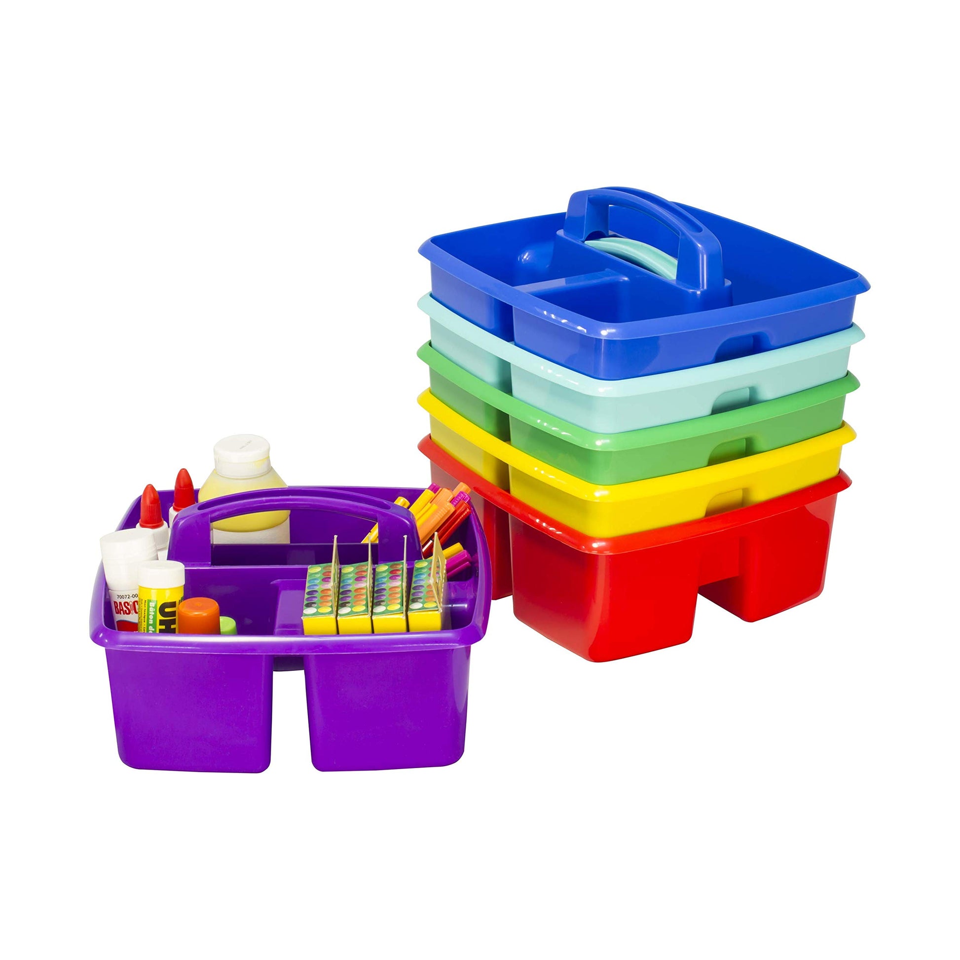 Storex 3-Compartment Small Caddy – Multipurpose Classroom Organizer with Handle, Assorted STEAM