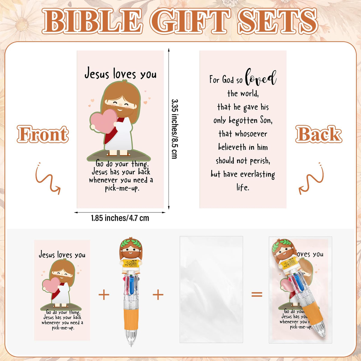Sayglossy 50 Sets Jesus Love You Pen Bulk, 4-in-1 Little Jesus Figure Gift