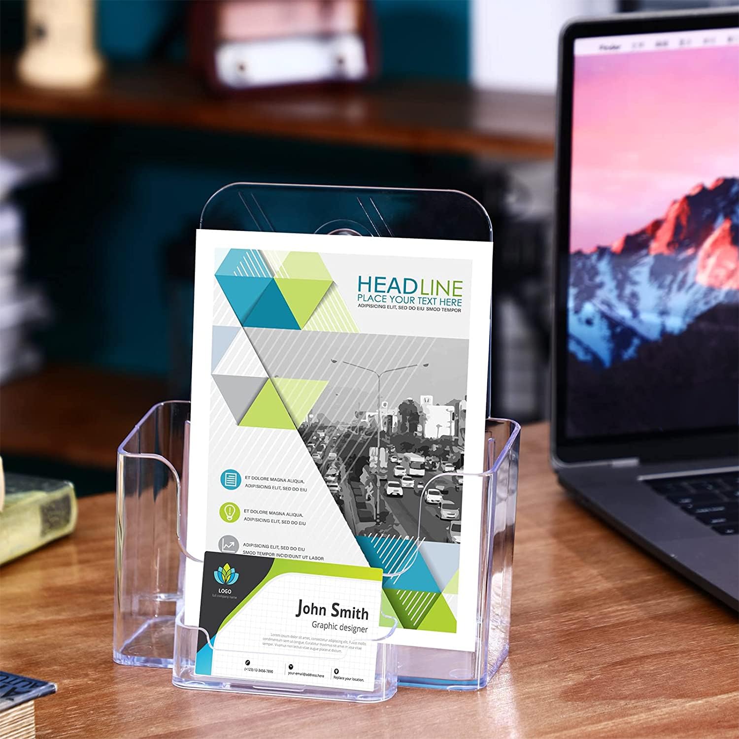 Remerry 4 Set 6.5 Inch Acrylic Brochure Holder with Business Card Pocket