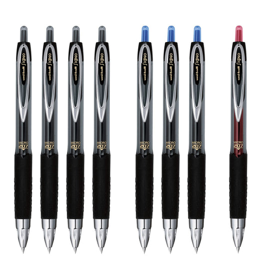 Uni Signo 207 Retractable Gel Pens, Micro 0.5mm, 4 Black, 3 Blue, 1 Red