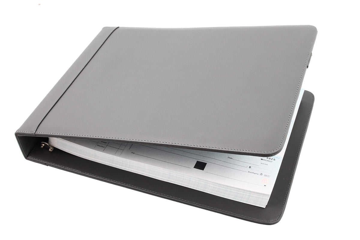2Fold Business Check Binder 7 Ring for 3-Up Business Size Checks with Extra Business Card Case - PU