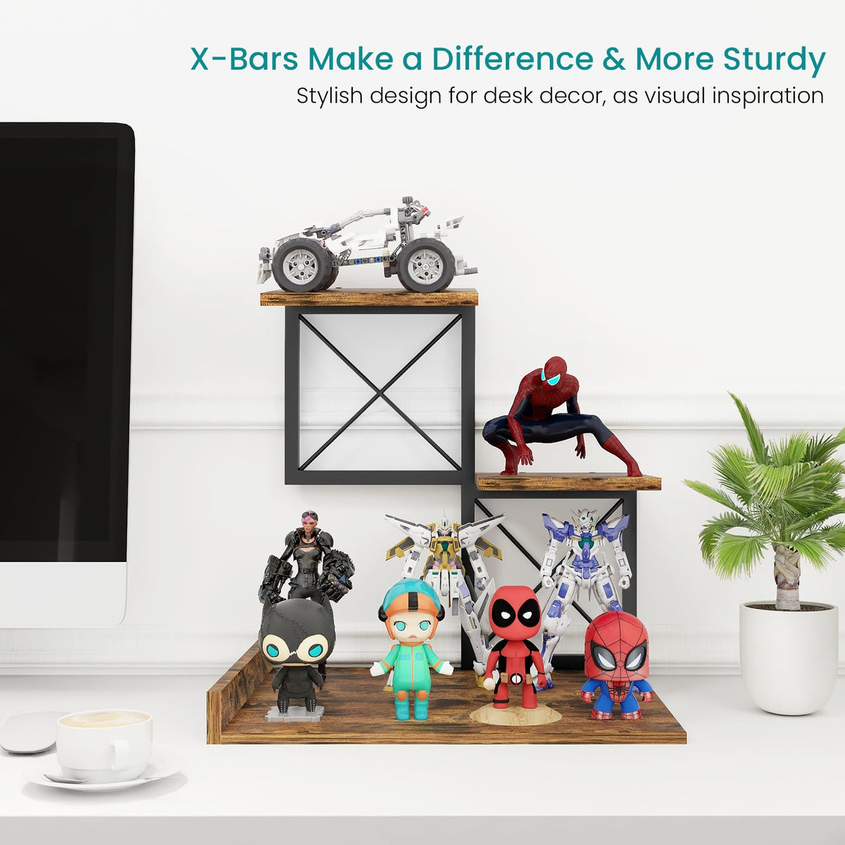ELITEROO Desk Shelf Organizer, Wood Desktop Organizer Small Bookshelf, 3 Tier Storage Shelf Riser