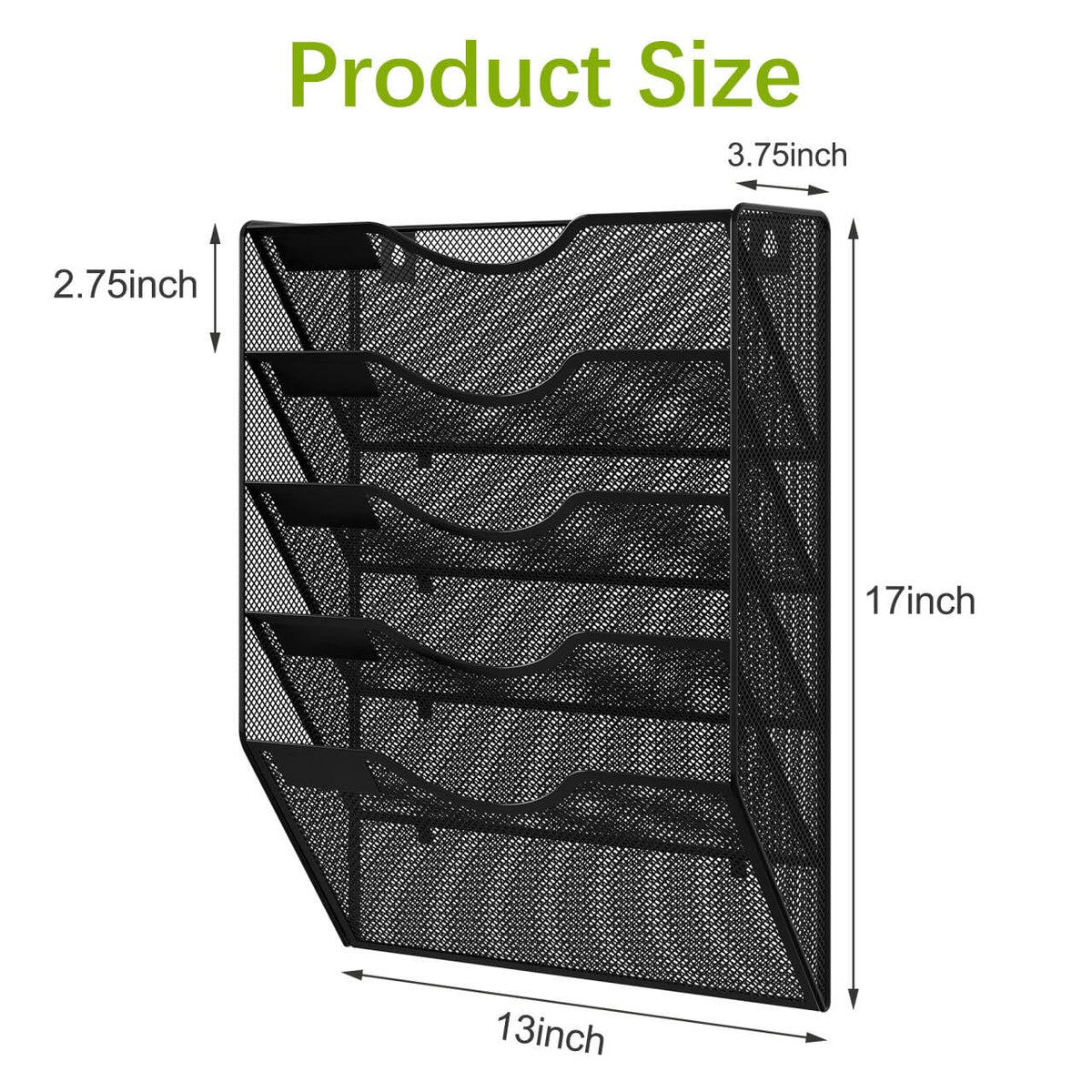 EasyPAG Wall File Organizer 5 Tier Hanging Paper Folder Holder, Zero Assembly Metal Mesh Wall