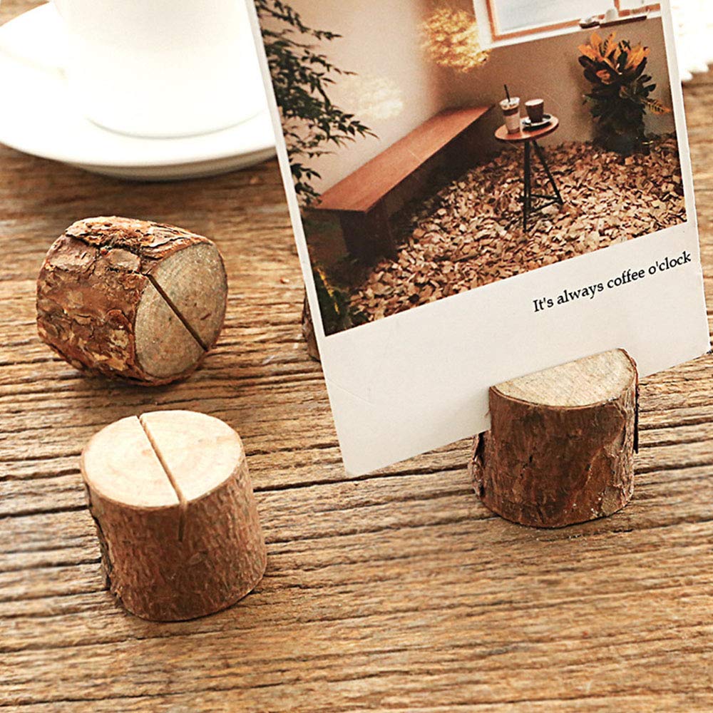 whatUneed 40 Sets Place Card Holders, Rustic Real Wood with Wooden Bark Table Card Holder, Number