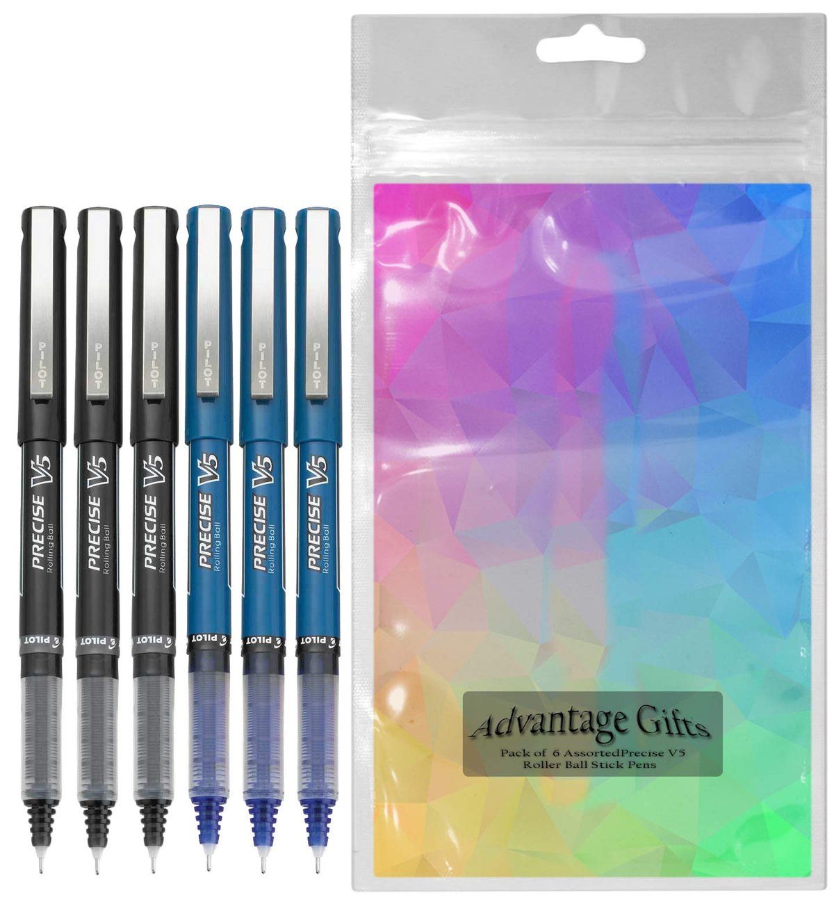 Advantage Gifts Precise V5 Stick Rolling Ball Pens, Extra Fine Point (.5mm), Assorted Colors