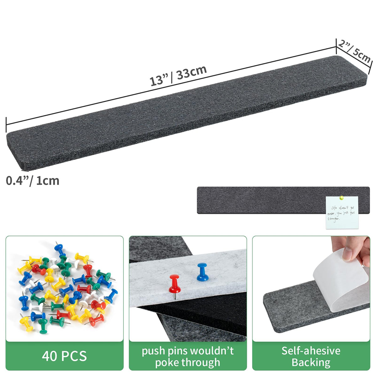 GoTiling Cork Board for Walls - 8 Pack Felt Pin Board Bar Strips - Self-Adhesive Lightweight
