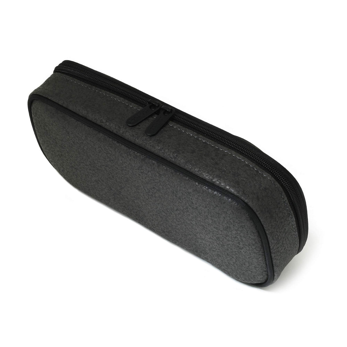 LOONLOON 663 Stone PU Leather Pencil Case, Two-Tier Pen Pouch, Dark Gray