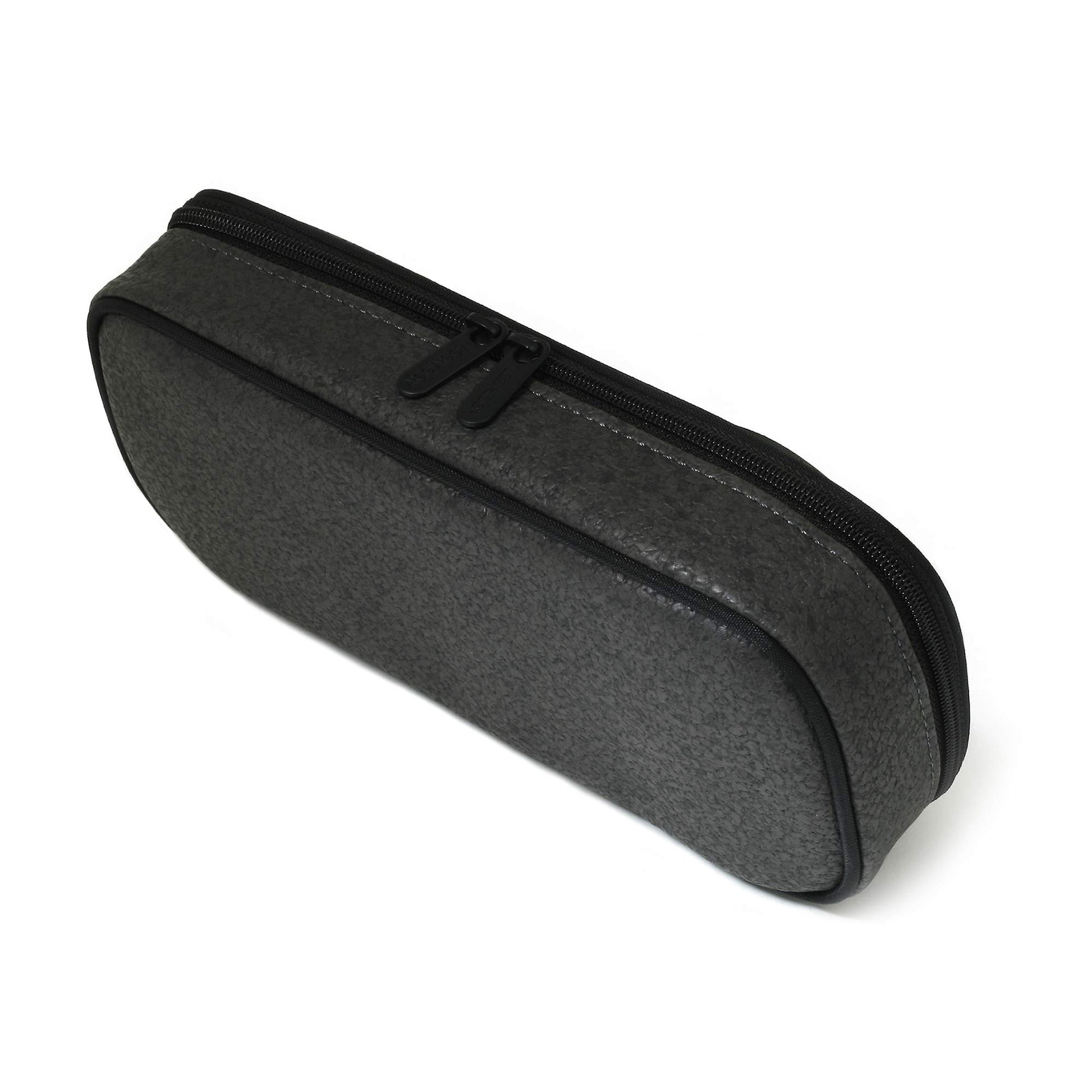 LOONLOON 663 Stone PU Leather Pencil Case, Two-Tier Pen Pouch, Dark Gray