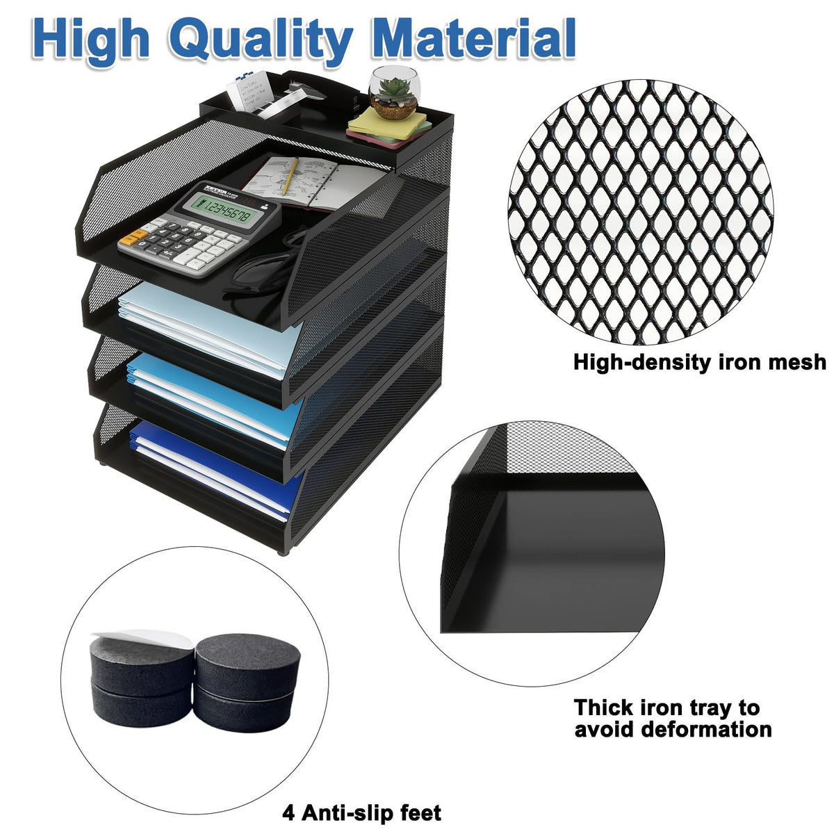 Natwind 4-Tier Stackable Metal Mesh Desk Paper Tray Organizer,Black