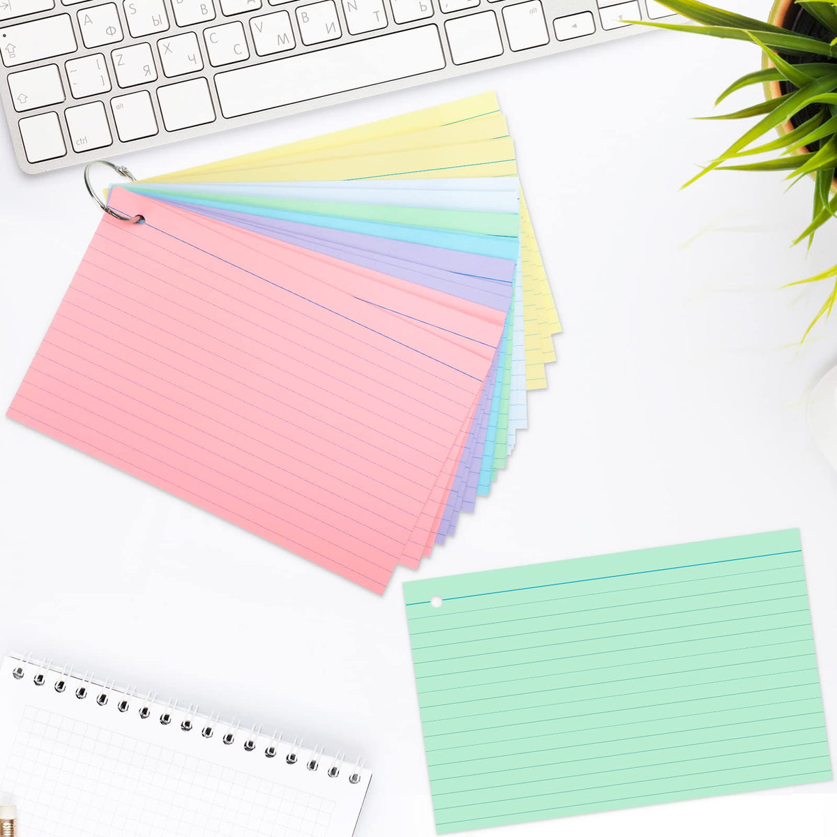 Epakh 300 Pcs Index Cards with Rings, 5 x 8 Inch, Light Color