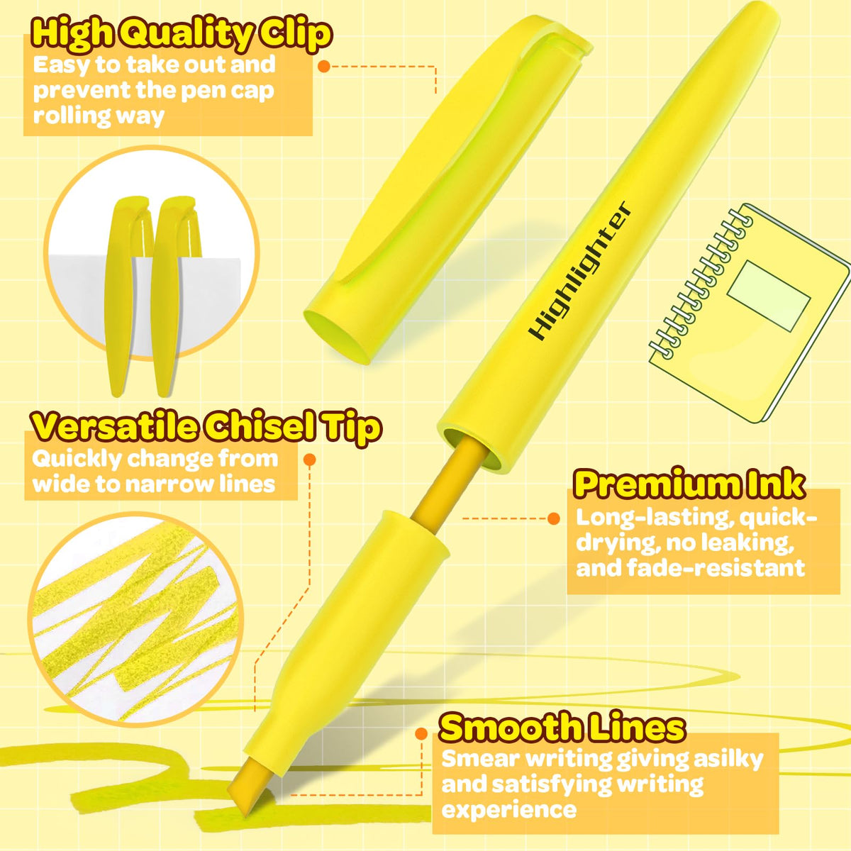 JSDOOGOO 150 Pack Yellow Highlighters Bulk - Chisel Tip No Bleed Dry-Quickly Markers Set for Office