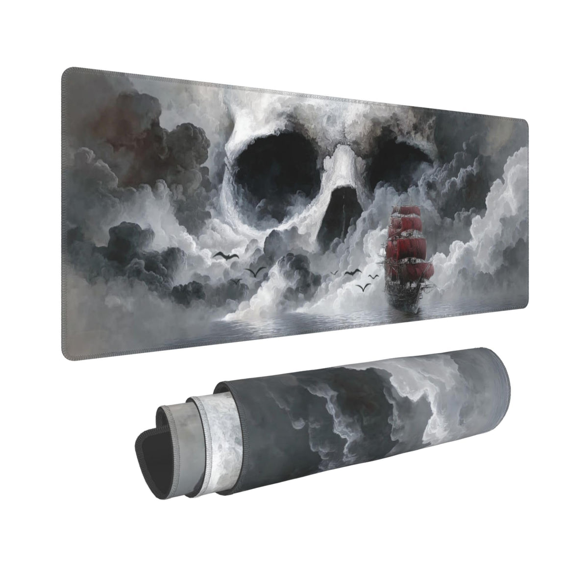 Skull Sea Boat Mouse Pad Extended Large Gaming Mouse Pad XL Stitched Edges for Gamer Home Office