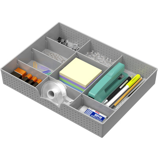 Simple Houseware Drawer Organizer Tray, 9 Adjustable Compartments, Gray