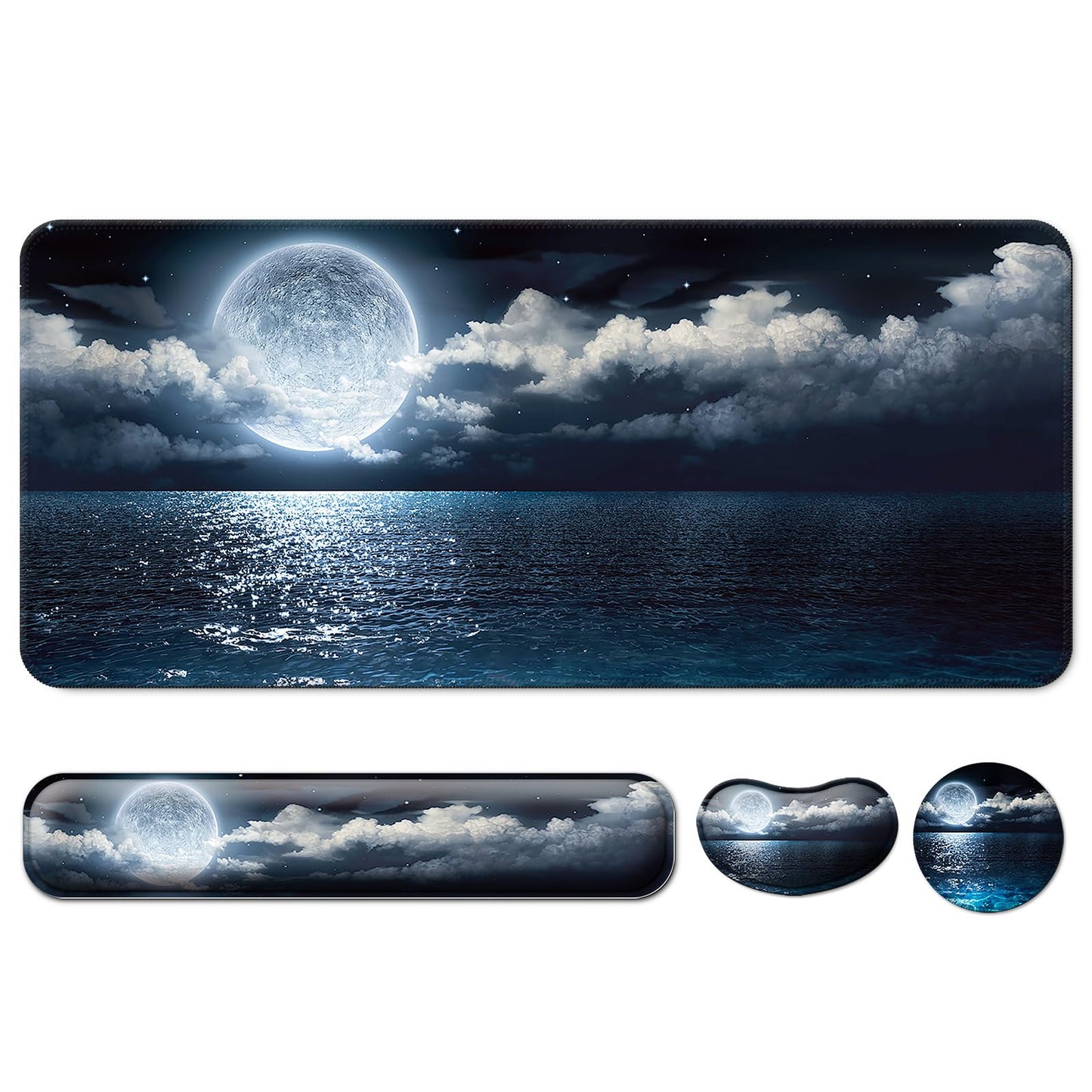 4 in 1 Mouse Pad and Keyboard Wrist Rest,Large Desk Mat,Coaster Set-Ocean