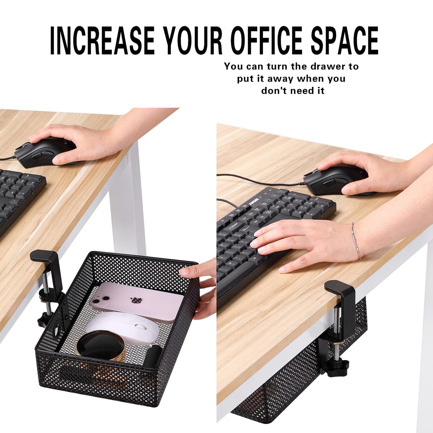 Under Desk Drawer, Clamp on Desk Organizer Hanging Desk Storage Under Table