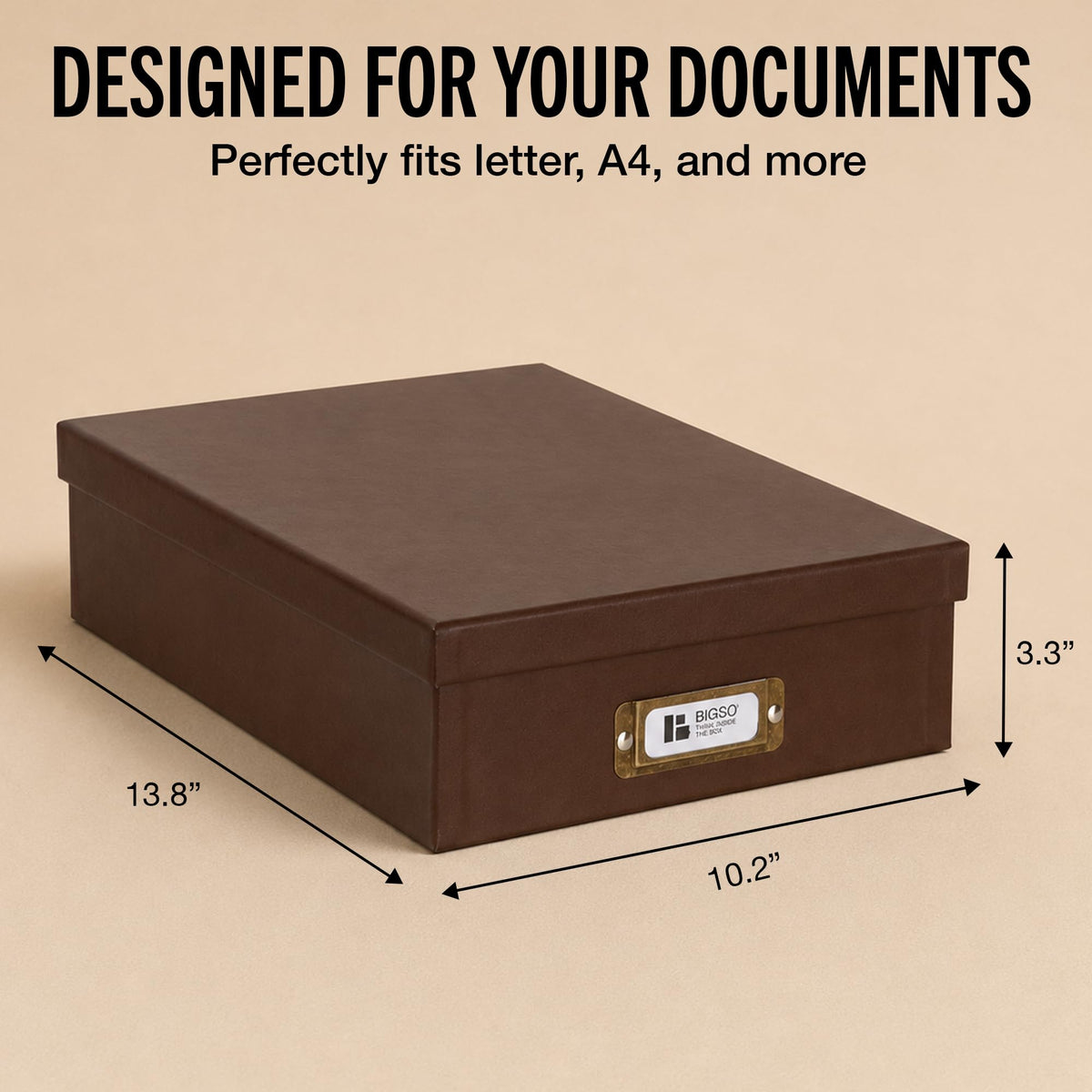 Bigso Oskar Fiberboard Document Storage Box with Lid for A4 and Letter Size Papers - Stylish