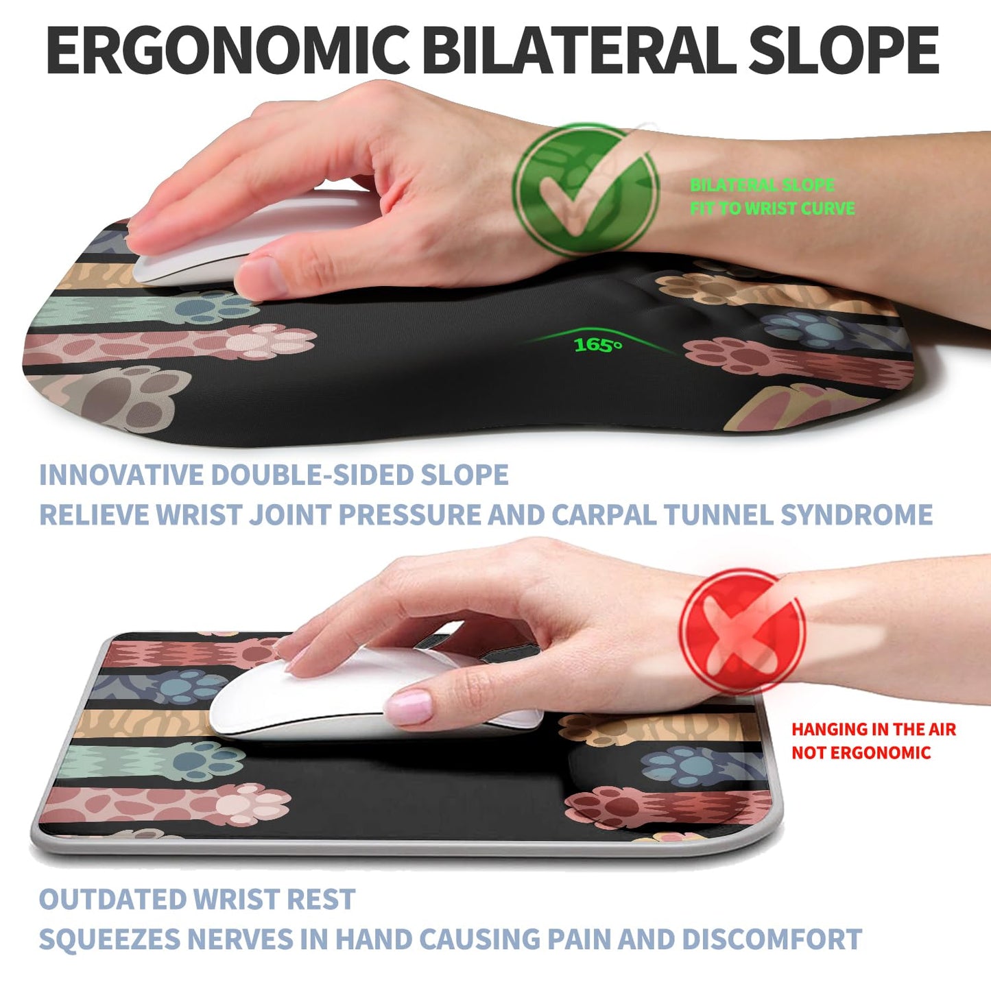 Gleamtide Ergonomic Raised Mouse Pad Wrist Support with Bilateral Slope Memory Foam Mousepad for