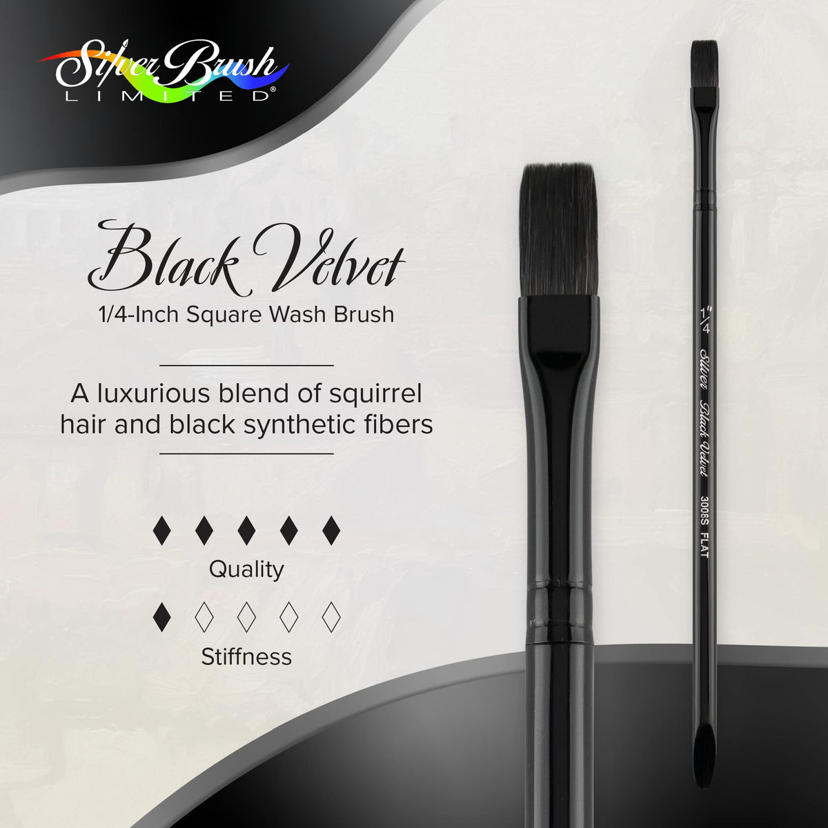 Silver Brush Limited Black Velvet Square Wash Brush, Size 1/4 in