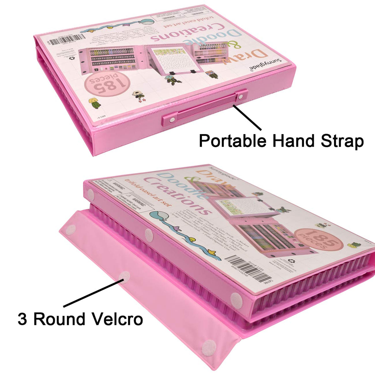 Sunnyglade 185 Pieces Double Sided Trifold Easel Art Set Art Supplies Pink